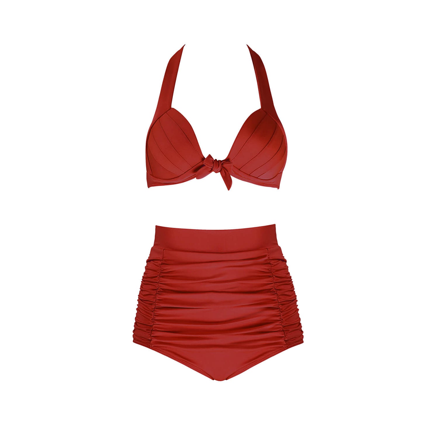 Solid Color High Waist Bikini Set