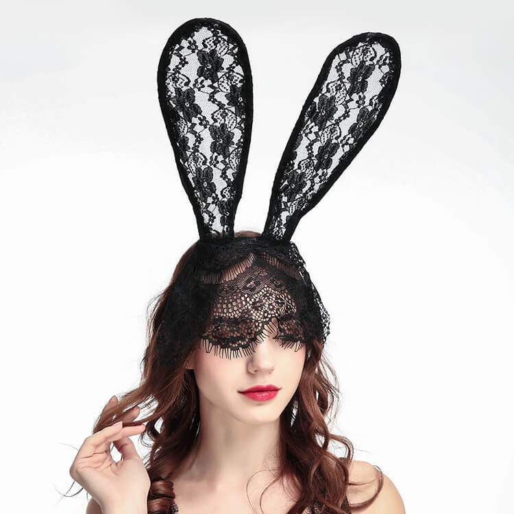 Lace Rabbit Ears Hair Band And Mask