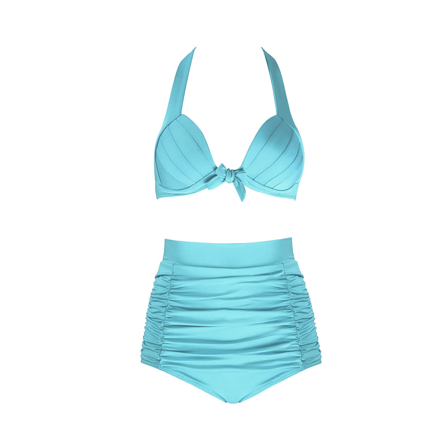 Solid Color High Waist Bikini Set