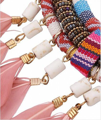 Multicolor Stone Embellished Feather Boho Necklace