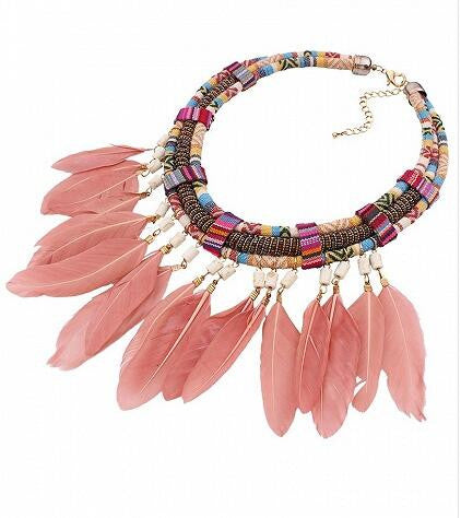 Multicolor Stone Embellished Feather Boho Necklace