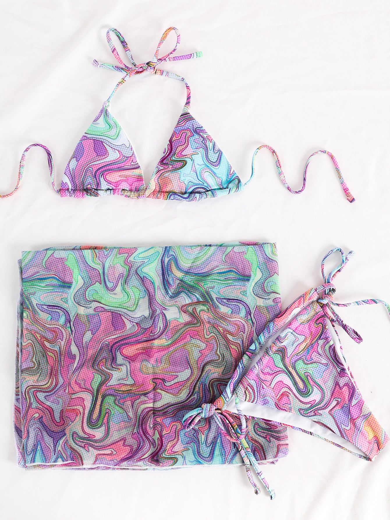 Multicolor Printing Three Pieces Bikini Set
