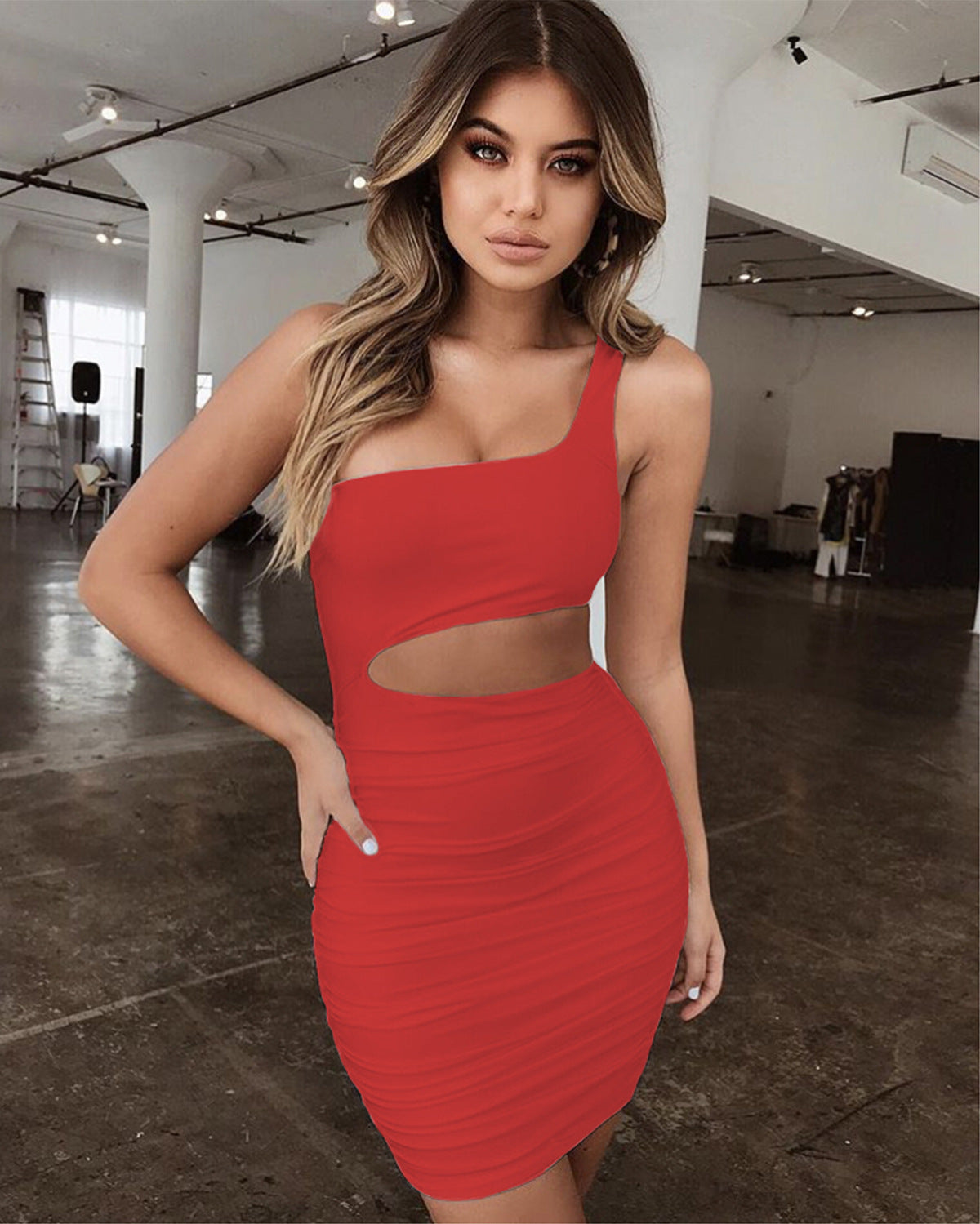 One Shoulder Cut Out Bodycon Dress
