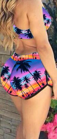 Purple Coconut Tree Print Bikini Set