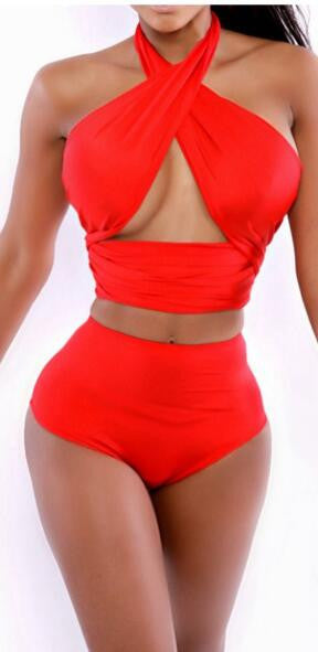 High Waist Cross  Bikini Set