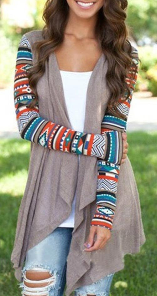 Romoti All About Bohemian Splicing Multicolor Irregular Cardigan