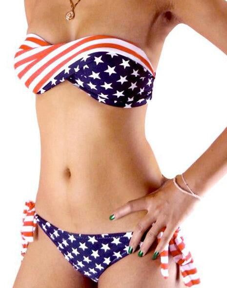 Romoti American Flag Strapless Bikini Sets