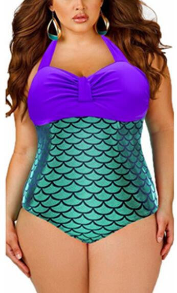 Romoti Big Szie Mermaid Halter One-piece Swimsuit
