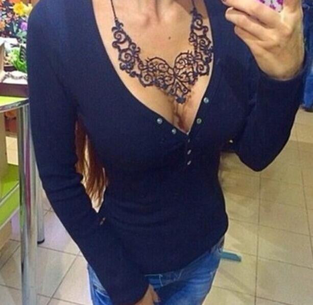 Romoti Candy Color Deep V Neck Botton Top