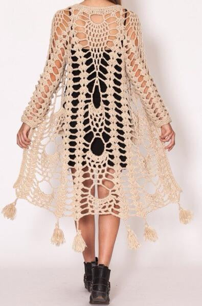 Romoti Cute Lady Crochet Hollow Tassel Cardigan