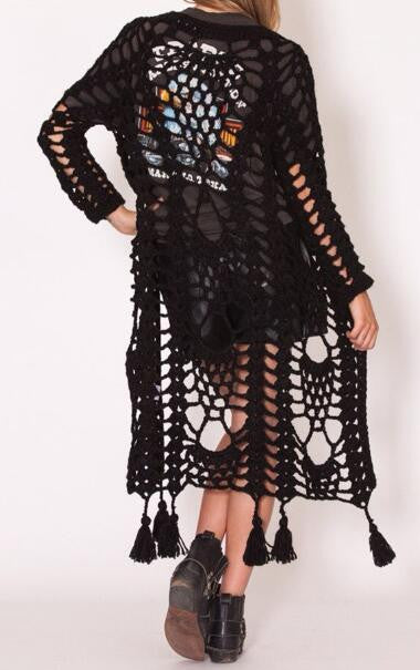 Romoti Cute Lady Crochet Hollow Tassel Cardigan
