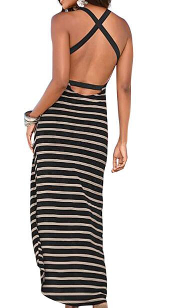 Romoti Deed Side In Stripe Slit Long Dress