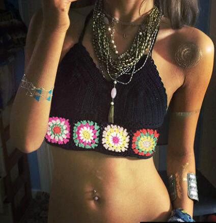 Romoti Floral Halter Crochet Crop Top