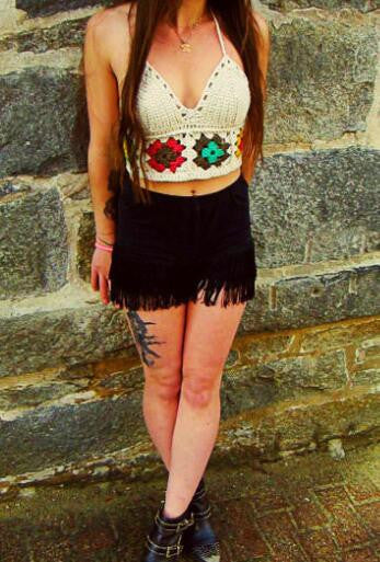 Romoti Floral Halter Crochet Crop Top