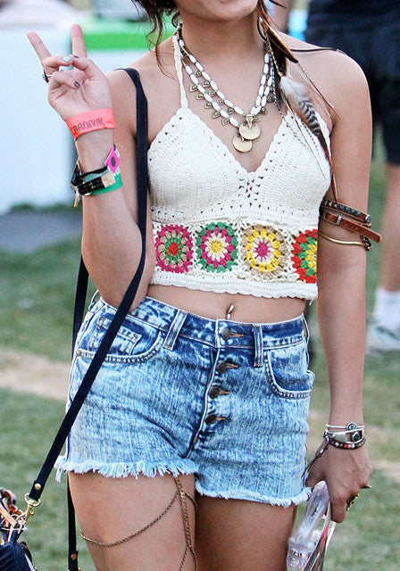 Romoti Floral Halter Crochet Crop Top