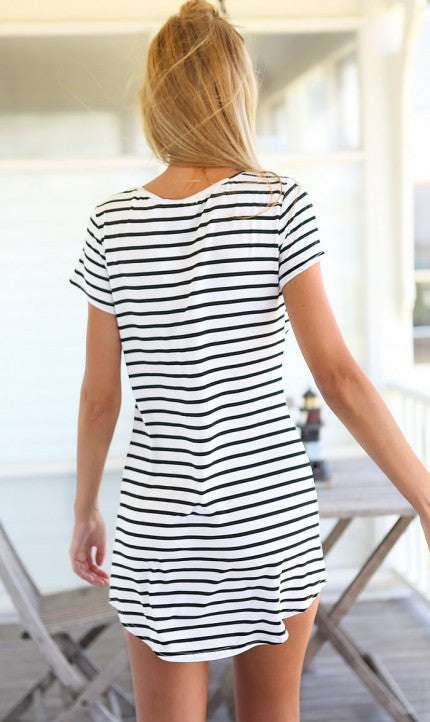 Romoti Free Loop Stripe Short Sleeve Mini Dress