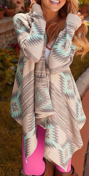 Romoti Geometric Patterns Irregular Sweater Cardigan