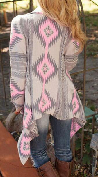Romoti Geometric Patterns Irregular Sweater Cardigan