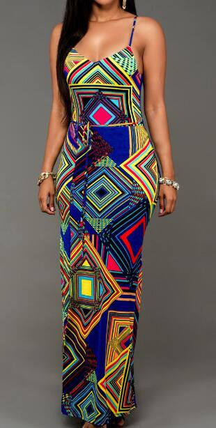 Romoti Geometric Patterns Slit Maxi Dress