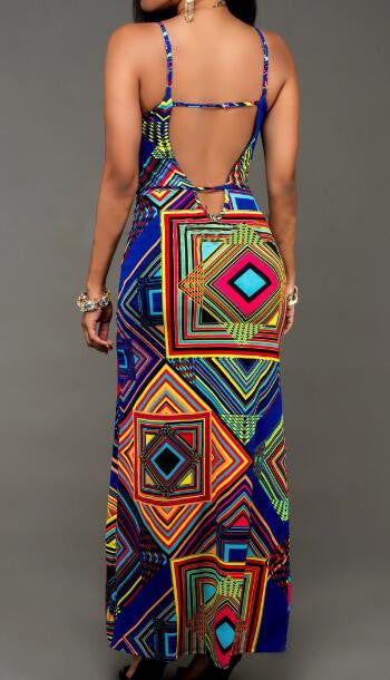 Romoti Geometric Patterns Slit Maxi Dress