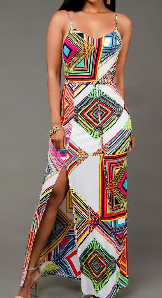 Romoti Geometric Patterns Slit Maxi Dress