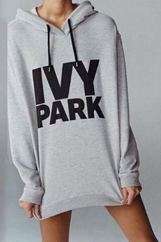 Romoti Gray Letter Print Hooded Sweatshirt