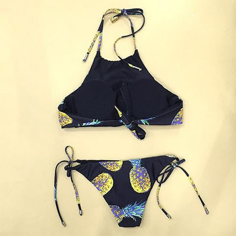 Halter Pineapple Pattern Bikini Set