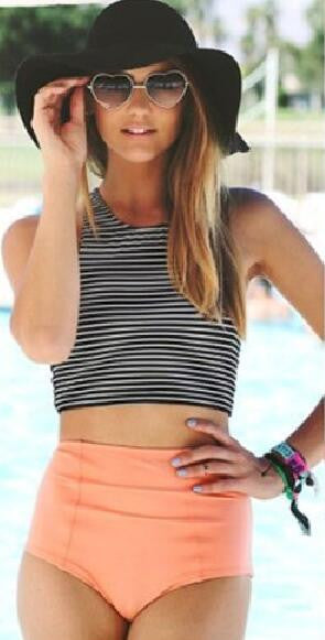 Romoti High Waist Stripe Bikini Set