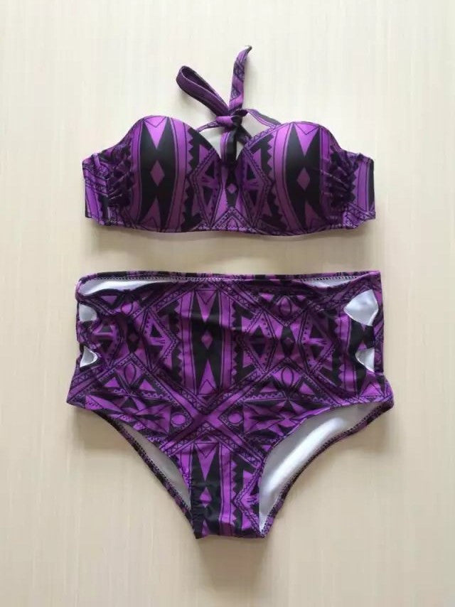 Romoti In My Heart Geometric Patterns  High Waist Bikini Set