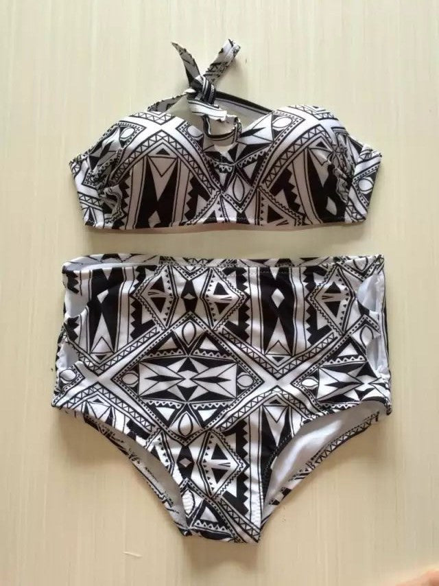 Romoti In My Heart Geometric Patterns  High Waist Bikini Set