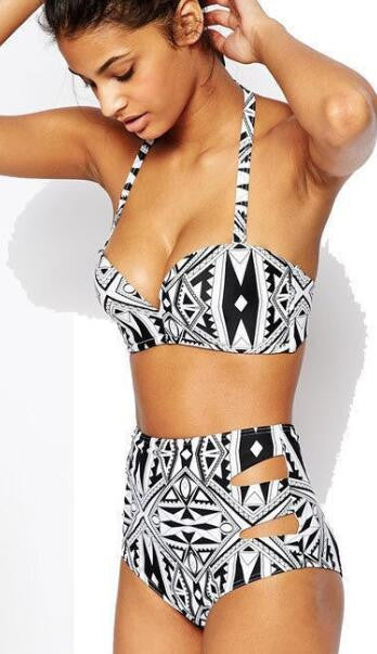 Romoti In My Heart Geometric Patterns  High Waist Bikini Set