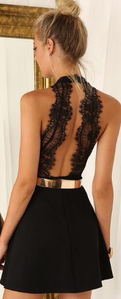 Romoti Kiss Of Night Black Lace Open Back Dress