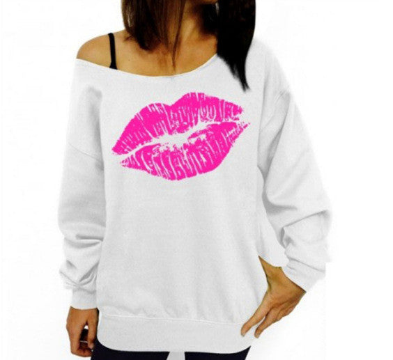 Romoti Lips Print Off The Shoulder Sweatshirt