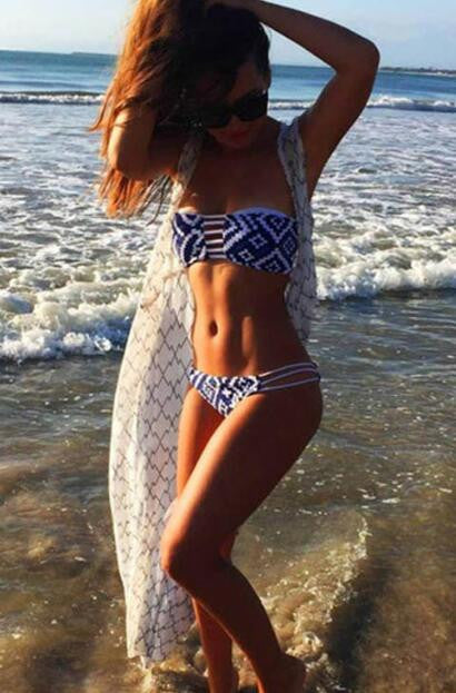 Romoti Nevy Blue Strapless Bikini Sets