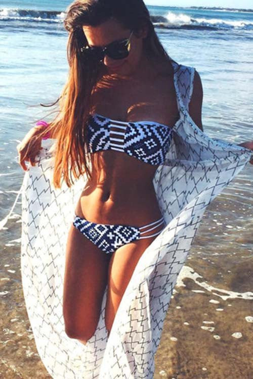 Romoti Nevy Blue Strapless Bikini Sets