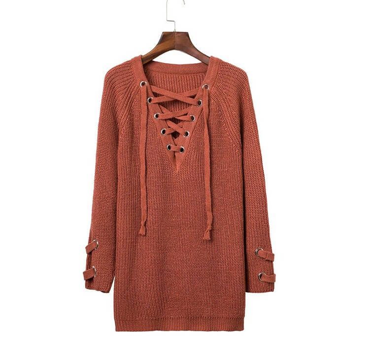 Romoti Open My Mind Lace Up Long Sweater