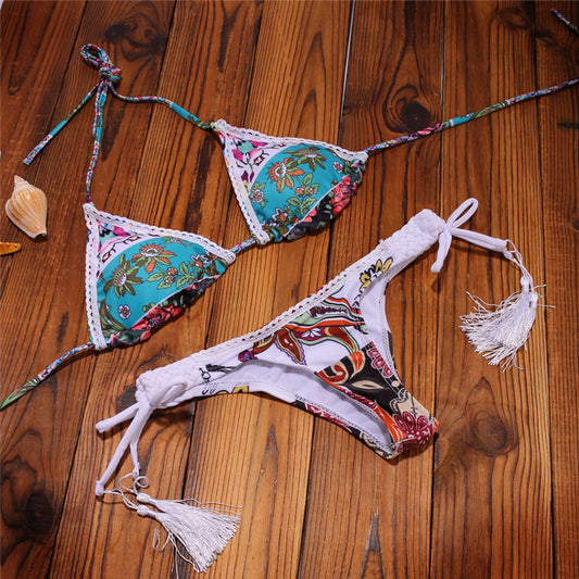 Romoti Over The Floral Halter Bikini set