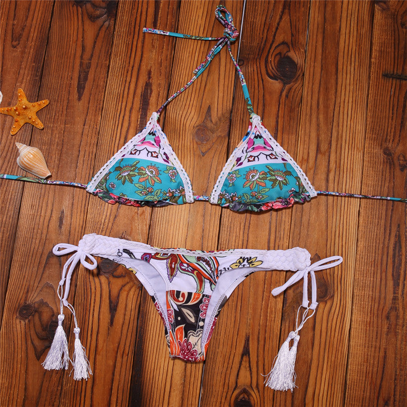 Romoti Over The Floral Halter Bikini set