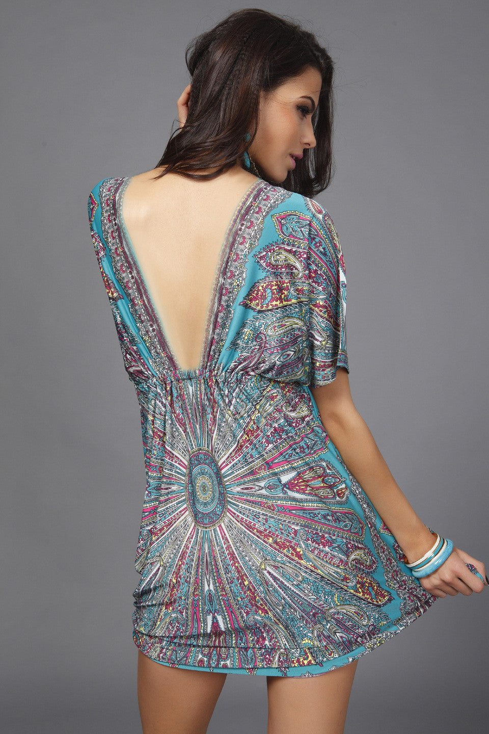 Romoti See You Tonight Floral Plunging Neck Open Back Dress