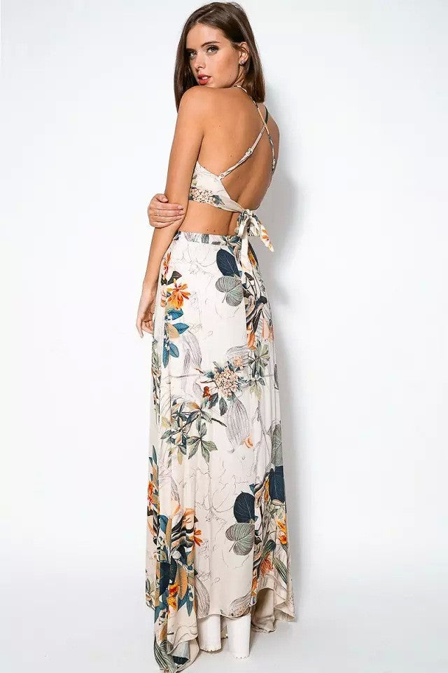 Romoti Shine Bright Floral Crop Top & Long Skirt Two Pieces Dress
