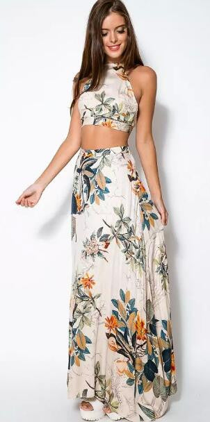 Romoti Shine Bright Floral Crop Top & Long Skirt Two Pieces Dress