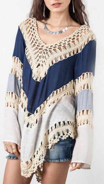 Romoti Show Your Beauty Irregular Long Sleeve Hollow Top