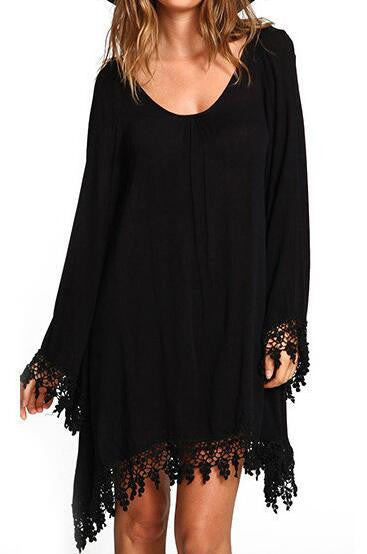 Romoti Lace Asymmetric Black Dress