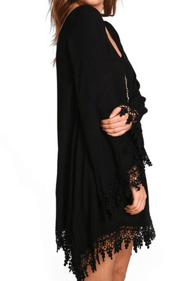 Romoti Lace Asymmetric Black Dress