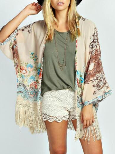 Romoti Take Me To  Chiffon Tassel Floral Cardigan