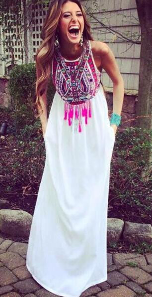 Romoti Totem Print Chiffon Long Dress