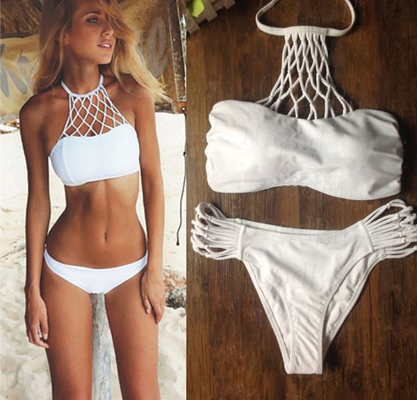 White Net Pattern Bikini Sets