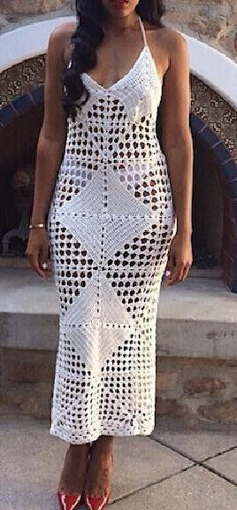 Romoti You Are Here Crochet Hollow Out Long Dress