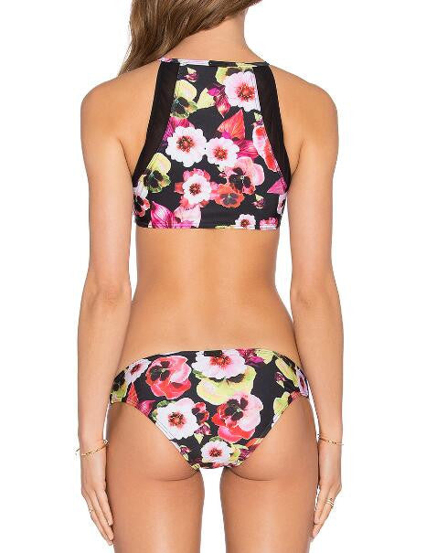 Romoti Zippered Floral Tank Bikini Sets