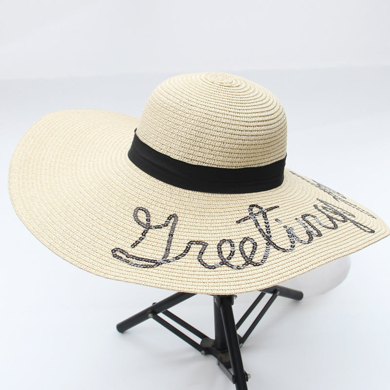 Sequins Letter Straw Hat